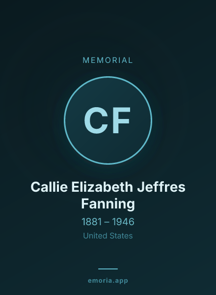 Memorial portrait of Callie Elizabeth Jeffres Fanning