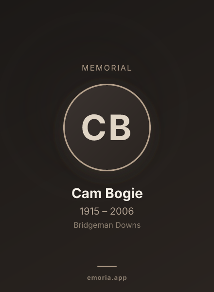 Memorial portrait of Cam Bogie