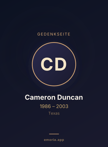 Gedenkportrait von Cameron Duncan