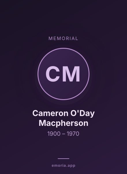 Memorial portrait of Cameron O'Day Macpherson