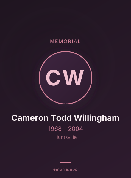 Memorial portrait of Cameron Todd Willingham