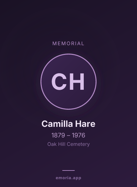 Memorial portrait of Camilla Hare