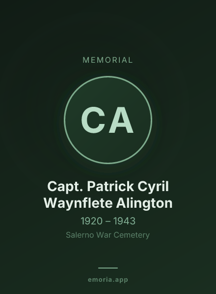 Memorial portrait of Capt. Patrick Cyril Waynflete Alington