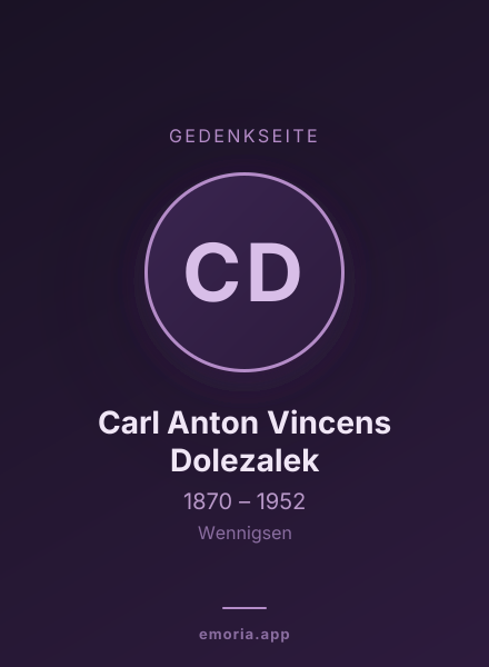 Gedenkportrait von Carl Anton Vincens Dolezalek