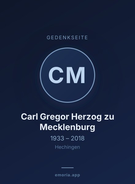 Gedenkportrait von Carl Gregor Herzog zu Mecklenburg