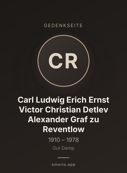 Gedenkportrait von Carl Ludwig Erich Ernst Victor Christian Detlev Alexander Graf zu Reventlow