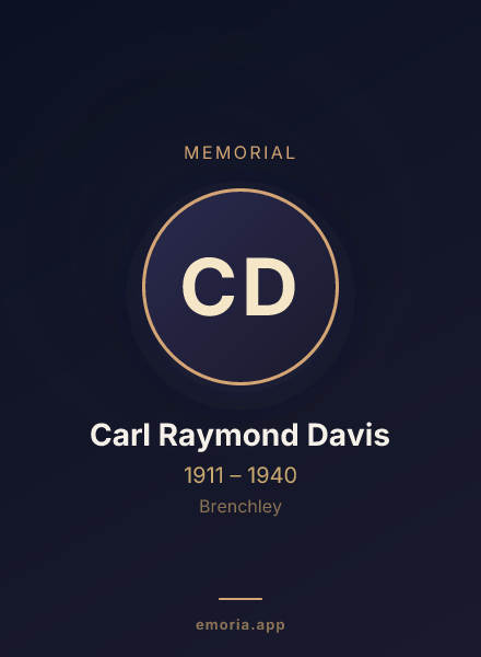 Memorial portrait of Carl Raymond Davis