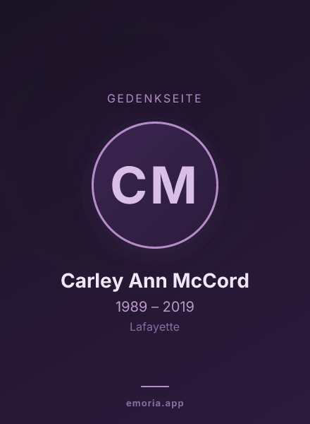 Gedenkportrait von Carley Ann McCord