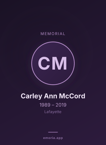 Memorial portrait of Carley Ann McCord