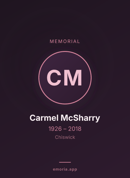 Memorial portrait of Carmel McSharry