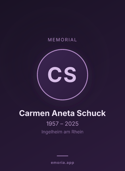 Memorial portrait of Carmen Aneta Schuck