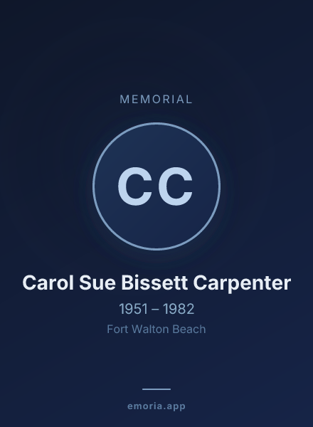 Memorial portrait of Carol Sue Bissett Carpenter