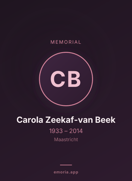 Memorial portrait of Carola Zeekaf-van Beek