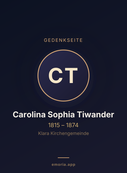 Gedenkportrait von Carolina Sophia Tiwander