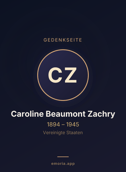 Gedenkportrait von Caroline Beaumont Zachry