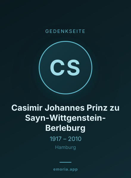 Gedenkportrait von Casimir Johannes Prinz zu Sayn-Wittgenstein-Berleburg