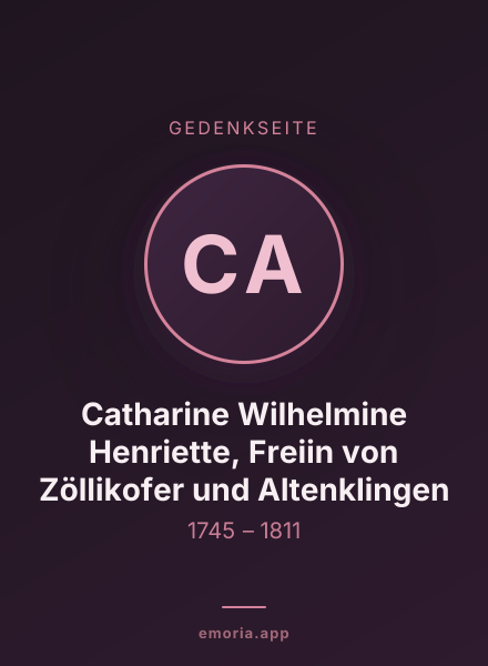 Gedenkportrait von Catharine Wilhelmine Henriette, Freiin von Zöllikofer und Altenklingen
