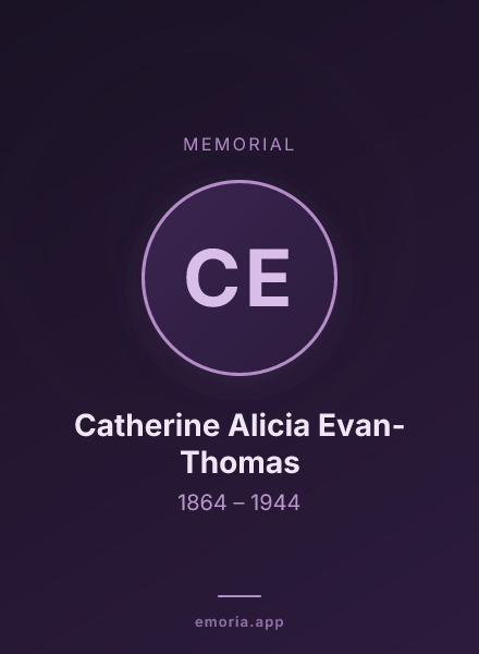 Memorial portrait of Catherine Alicia Evan-Thomas