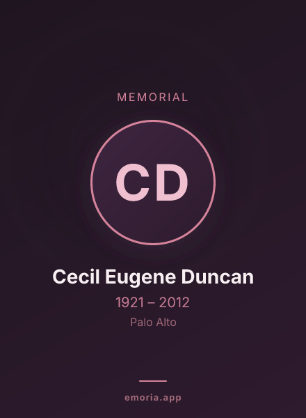 Memorial portrait of Cecil Eugene Duncan