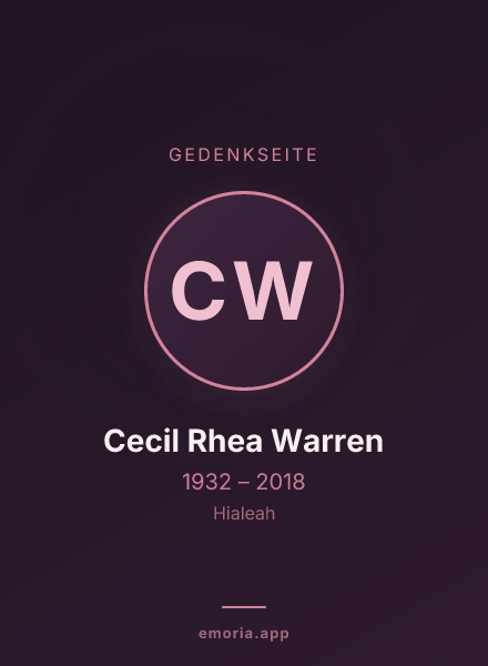Gedenkportrait von Cecil Rhea Warren