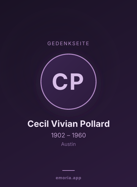 Gedenkportrait von Cecil Vivian Pollard