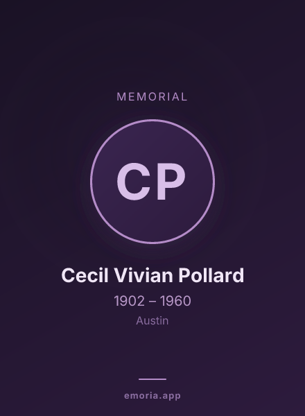 Memorial portrait of Cecil Vivian Pollard