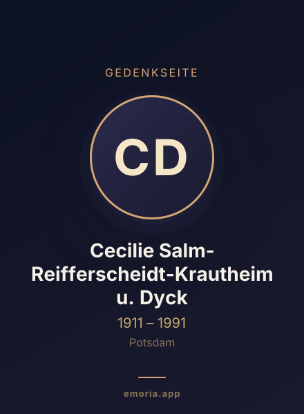 Gedenkportrait von Cecilie Salm-Reifferscheidt-Krautheim u. Dyck