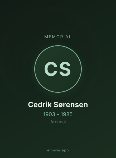 Memorial portrait of Cedrik Sørensen