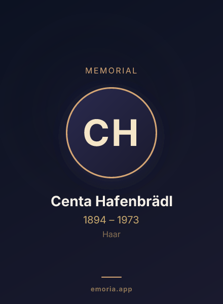 Memorial portrait of Centa Hafenbrädl