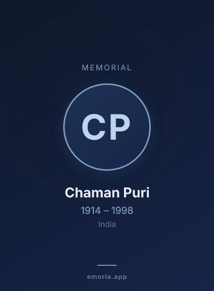 Memorial portrait of Chaman Puri