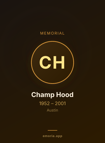 Memorial portrait of Champ Hood