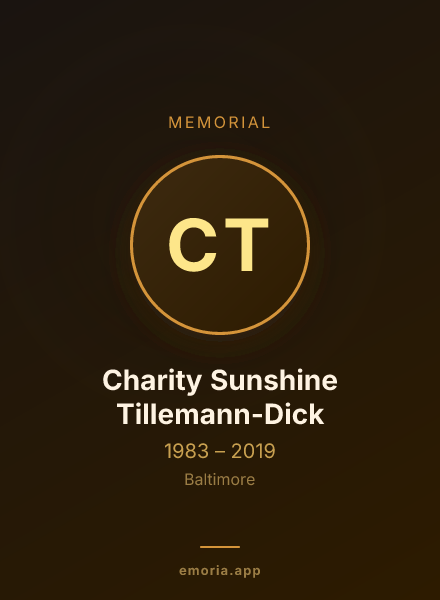 Memorial portrait of Charity Sunshine Tillemann-Dick