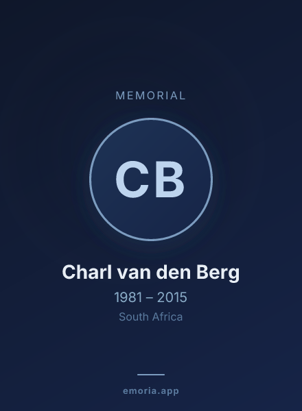 Memorial portrait of Charl van den Berg