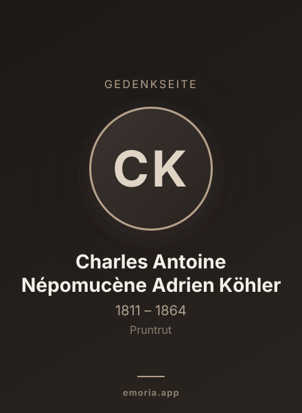 Gedenkportrait von Charles Antoine Népomucène Adrien Köhler