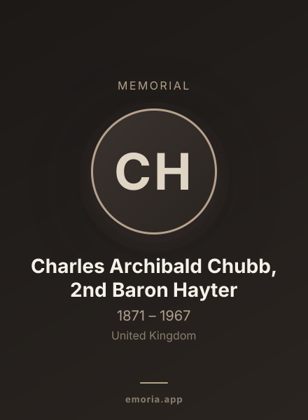Memorial portrait of Charles Archibald Chubb, 2nd Baron Hayter
