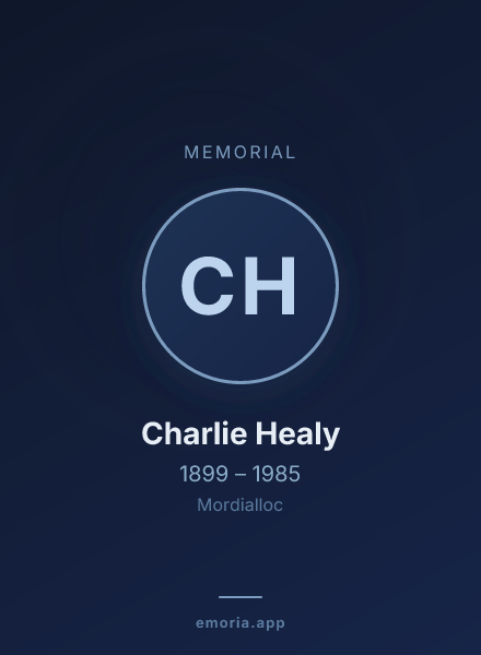 Memorial portrait of Charlie Healy