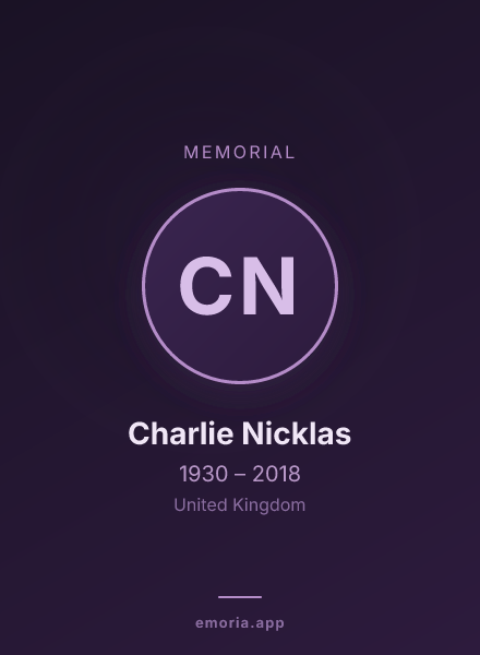 Memorial portrait of Charlie Nicklas