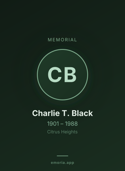 Memorial portrait of Charlie T. Black