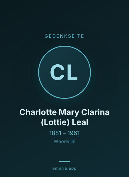 Gedenkportrait von Charlotte Mary Clarina (Lottie) Leal