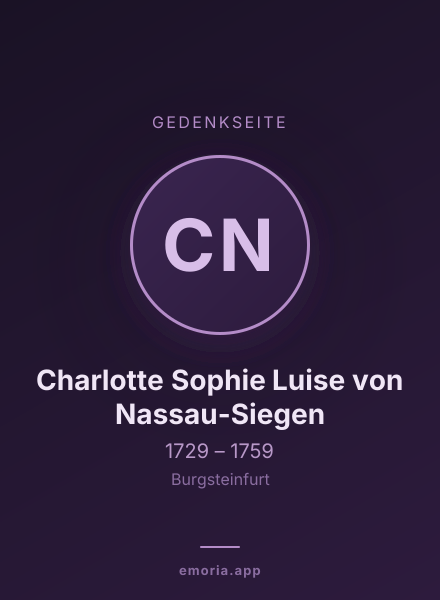 Gedenkportrait von Charlotte Sophie Luise von Nassau-Siegen