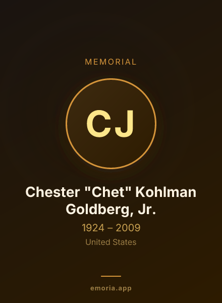 Memorial portrait of Chester "Chet" Kohlman Goldberg, Jr.