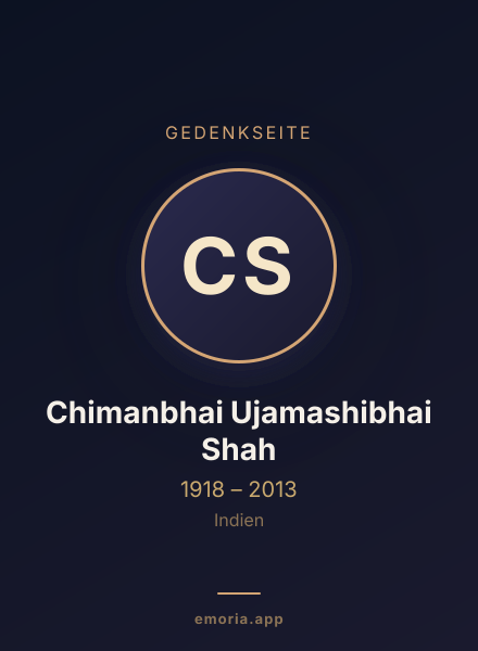Gedenkportrait von Chimanbhai Ujamashibhai Shah