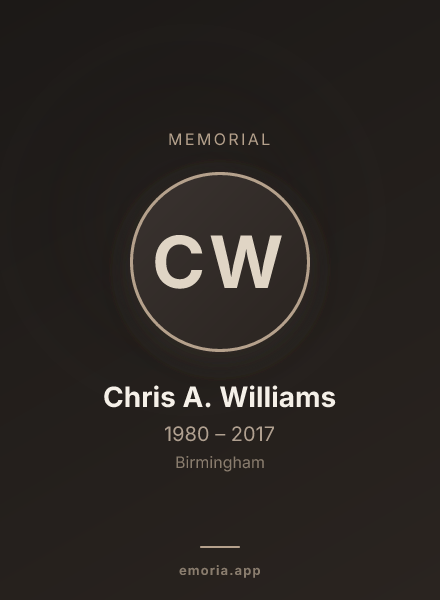 Memorial portrait of Chris A. Williams