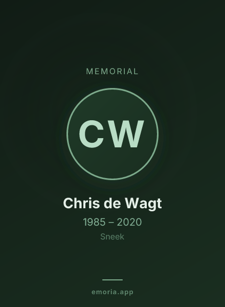 Memorial portrait of Chris de Wagt