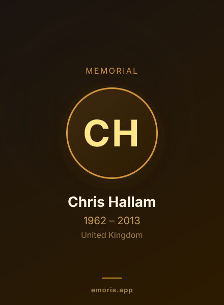 Memorial portrait of Chris Hallam
