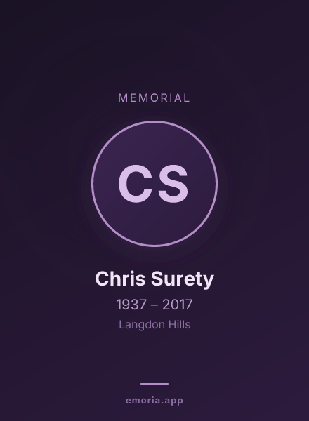 Memorial portrait of Chris Surety