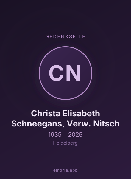 Gedenkportrait von Christa Elisabeth Schneegans, Verw. Nitsch