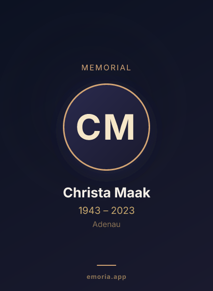 Memorial portrait of Christa Maak