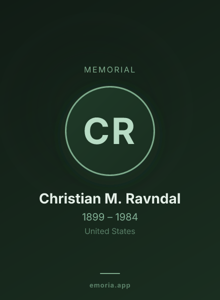 Memorial portrait of Christian M. Ravndal