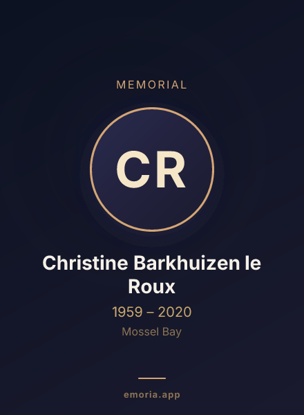 Memorial portrait of Christine Barkhuizen le Roux